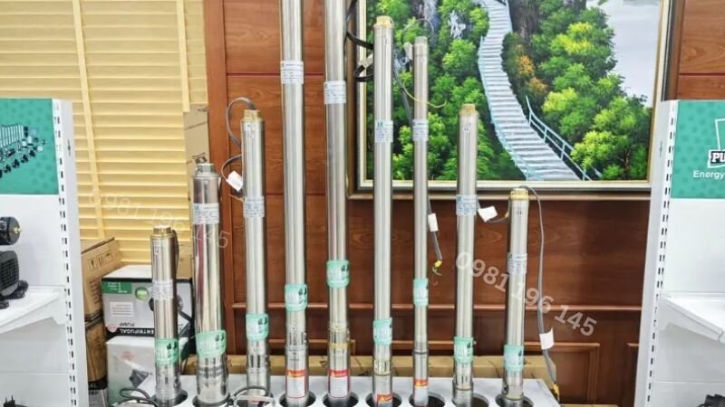 Máy bơm nước hỏa tiễn 3 pha chuyên dụng cho giếng khoan sâu, vận hành bằng nguồn điện công nghiệp 3 pha (380V)