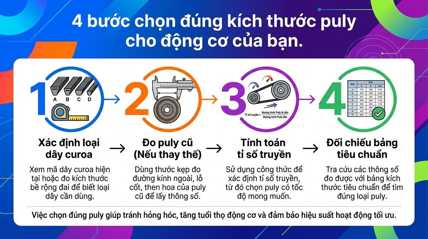 4 bước chọn đúng kích thước puly cho động cơ của bạn.
