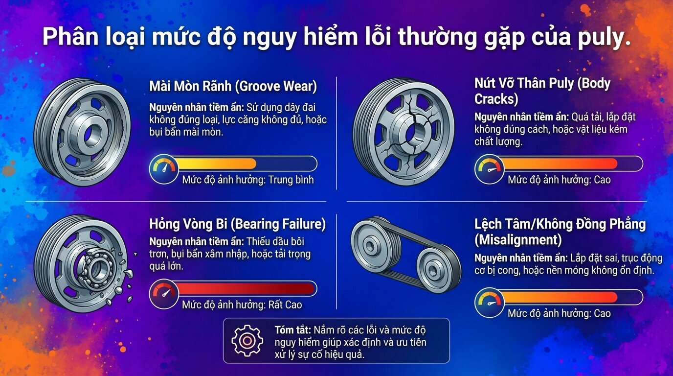 Phân loại mức độ nguy hiểm lỗi thường gặp của puly.