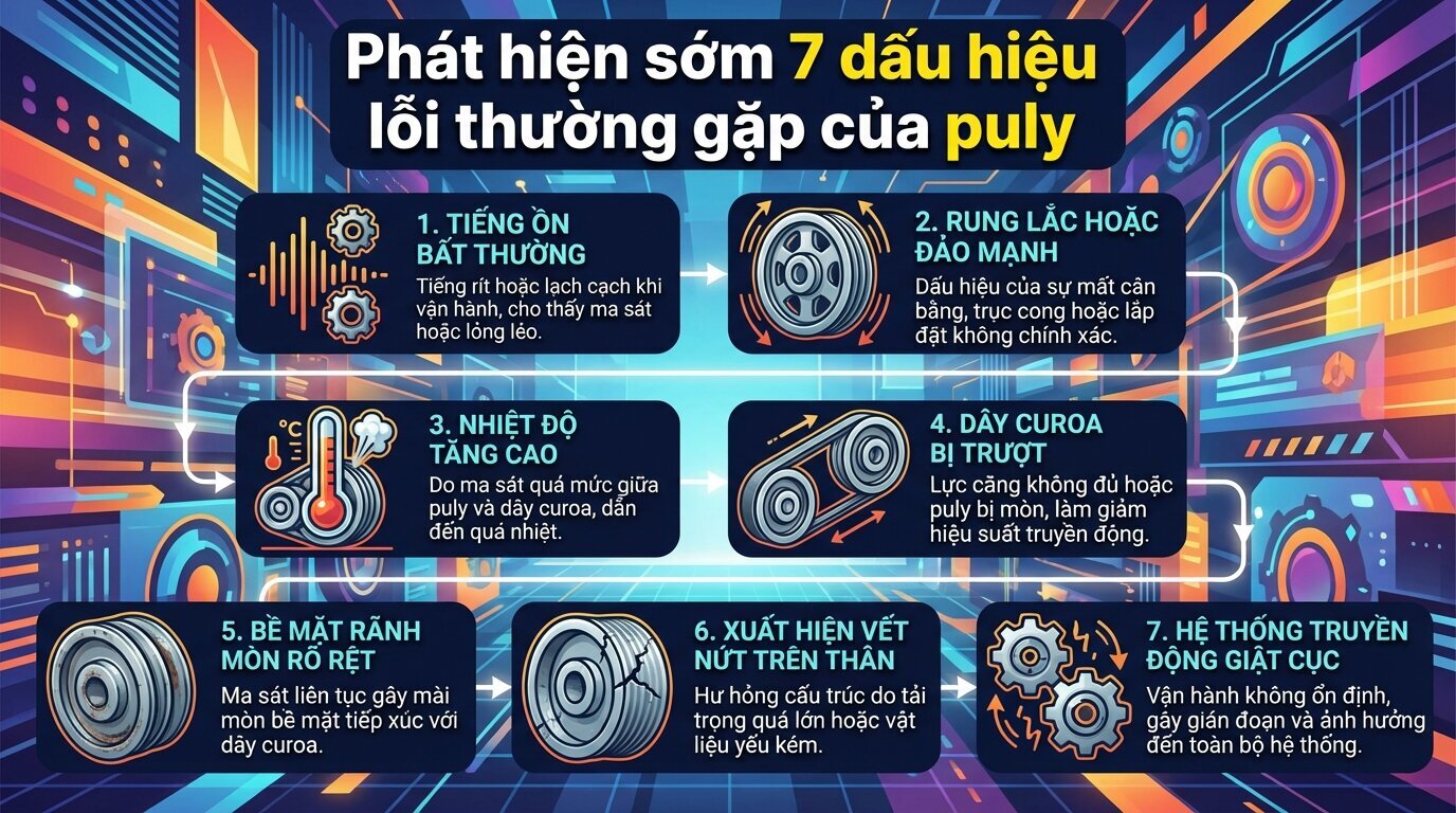 Phát hiện sớm 7 dấu hiệu lỗi thường gặp của puly.