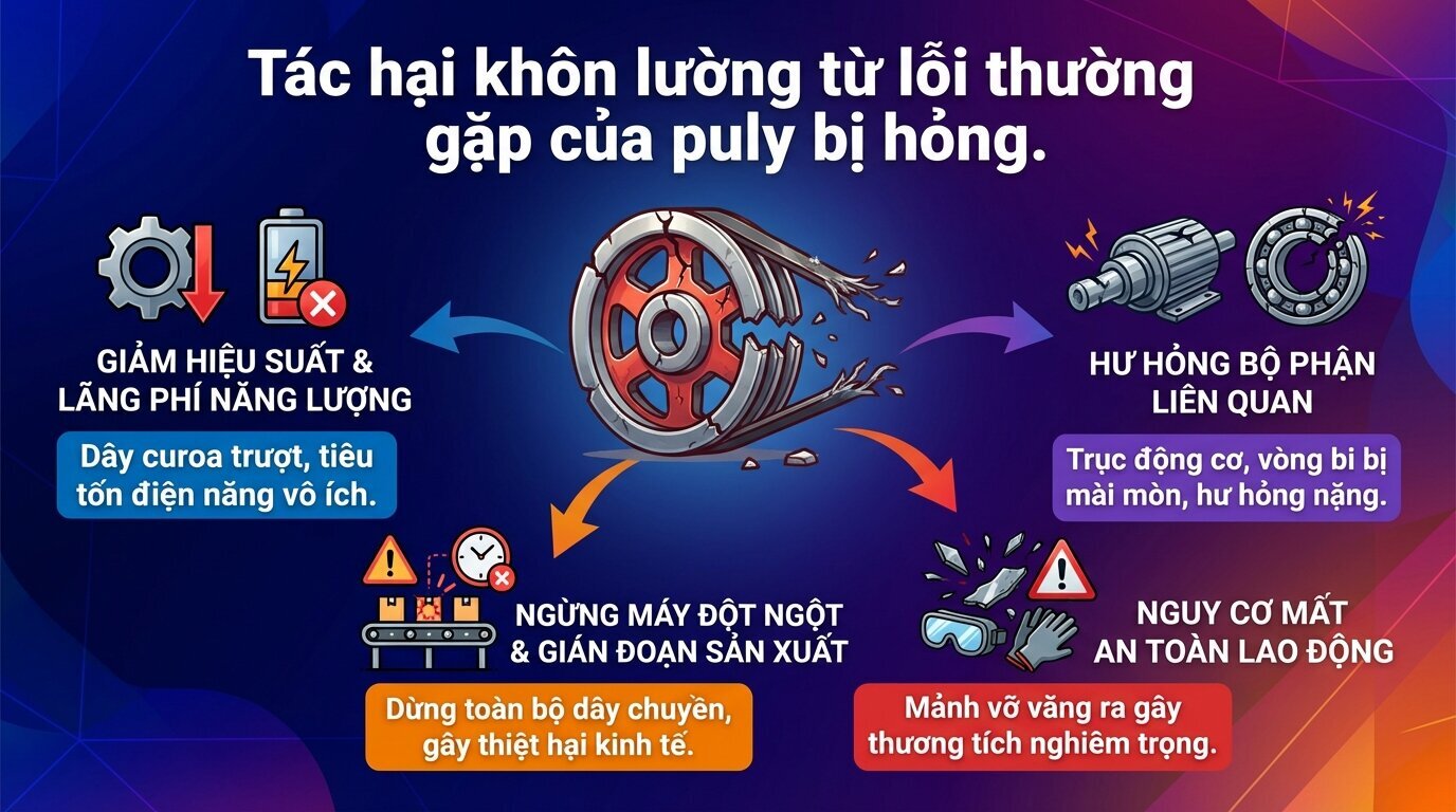 Tác hại khôn lường từ lỗi thường gặp của puly bị hỏng.
