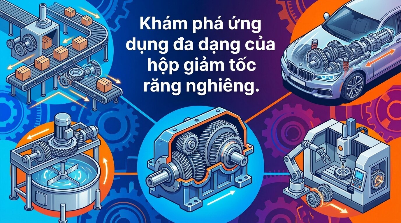 Khám phá ứng dụng đa dạng của hộp giảm tốc răng nghiêng.