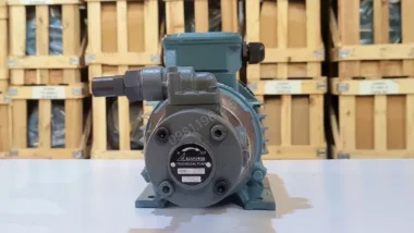 Góc nhìn mặt trước Máy bơm dầu thủy lực 0.37kW 0.5Hp cho thấy rõ cụm bơm và cổng kết nối