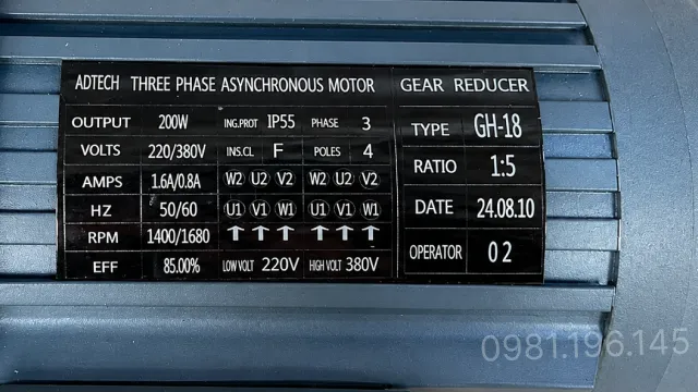 Tem motor giảm tôc có phanh 0.2kW 0.25Hp