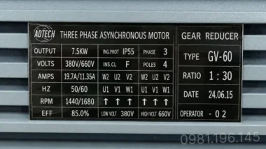Tem của motor giảm tốc có phanh 7.5kW 10Hp