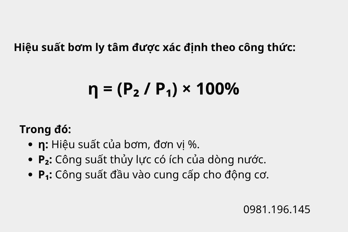 Hiệu suất cho biết mức độ chuyển đổi công suất đầu vào thành công suất hữu ích của bơm